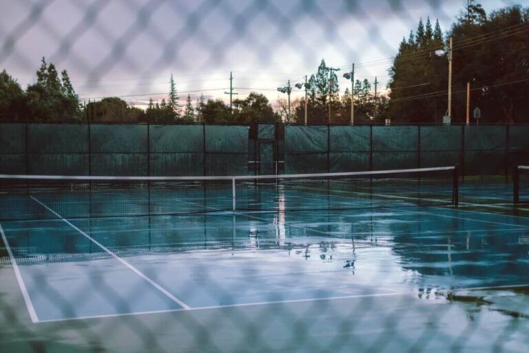 A wet tennis court
